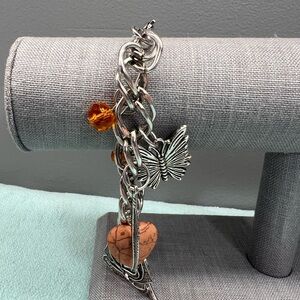 Chic Silver Charm Bracelet with Orange Accents